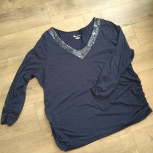 Lane Bryant Sparkle Cotton Modal V-Neck Navy Top 22/24